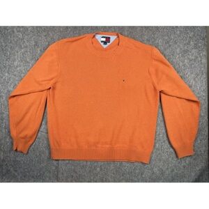 Tommy Hilfiger Sweater Men's XL Orange Ribbed Hem & Cuffs Crew Neck Long Sleeve